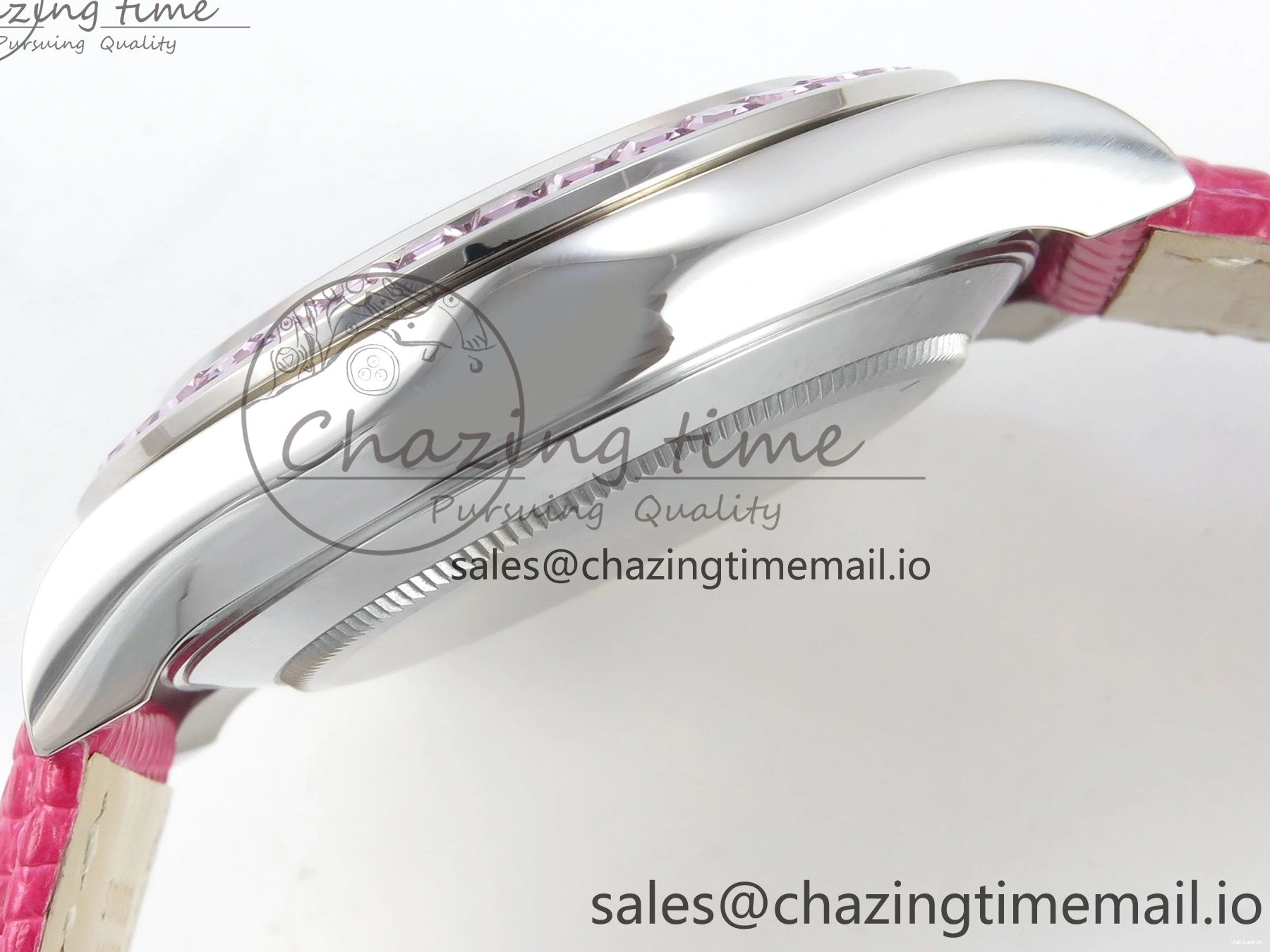 MPF Pink Daytona Bezel Dial Leather on Diamonds Modded 40mm SA4801 Custom Strap Pink 0513
